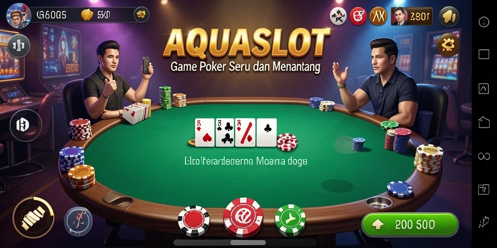 Screenshot gameplay AQUASLOT menunjukkan suasana poker yang mendebarkan.