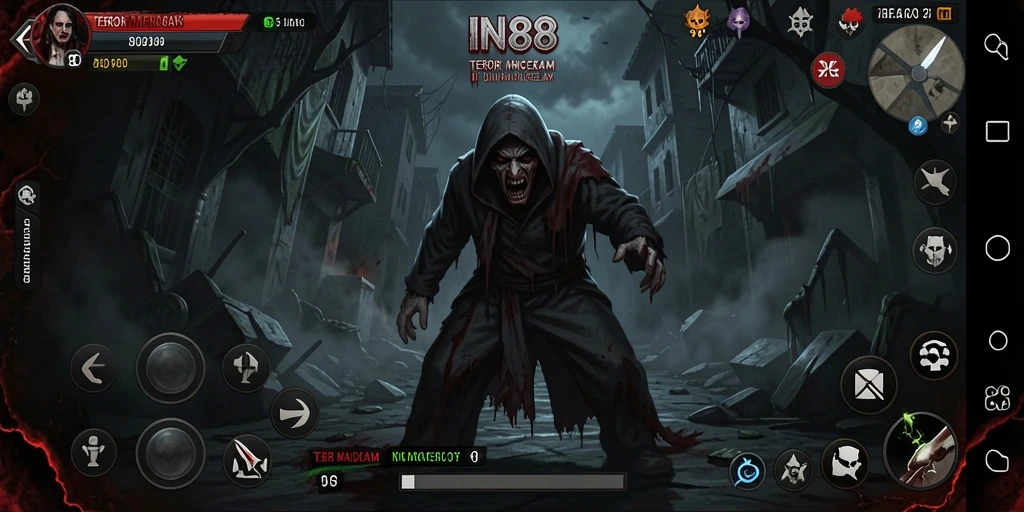 Screenshot gameplay IN88 yang menunjukkan suasana horor yang mendalam.