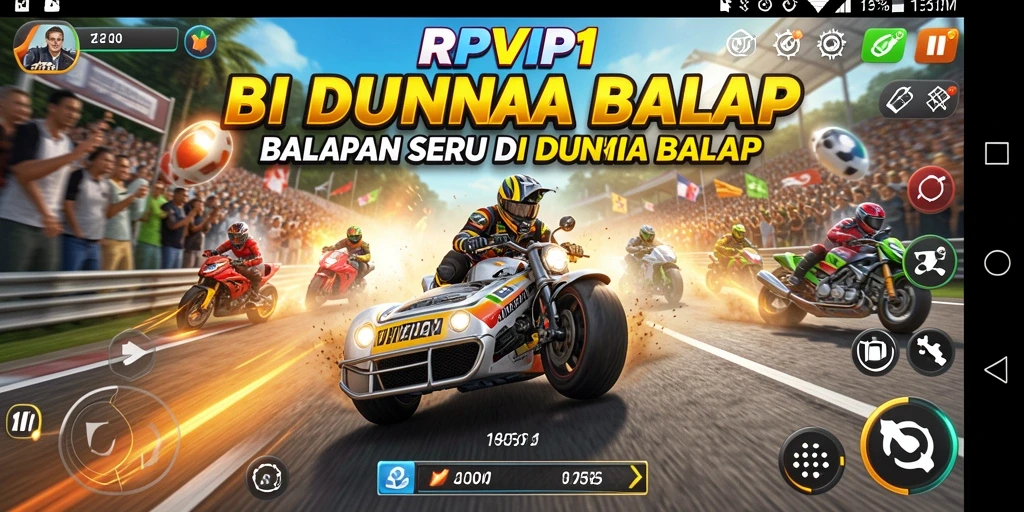 Screenshot gameplay RPVIP1 menampilkan aksi balapan yang mendebarkan.